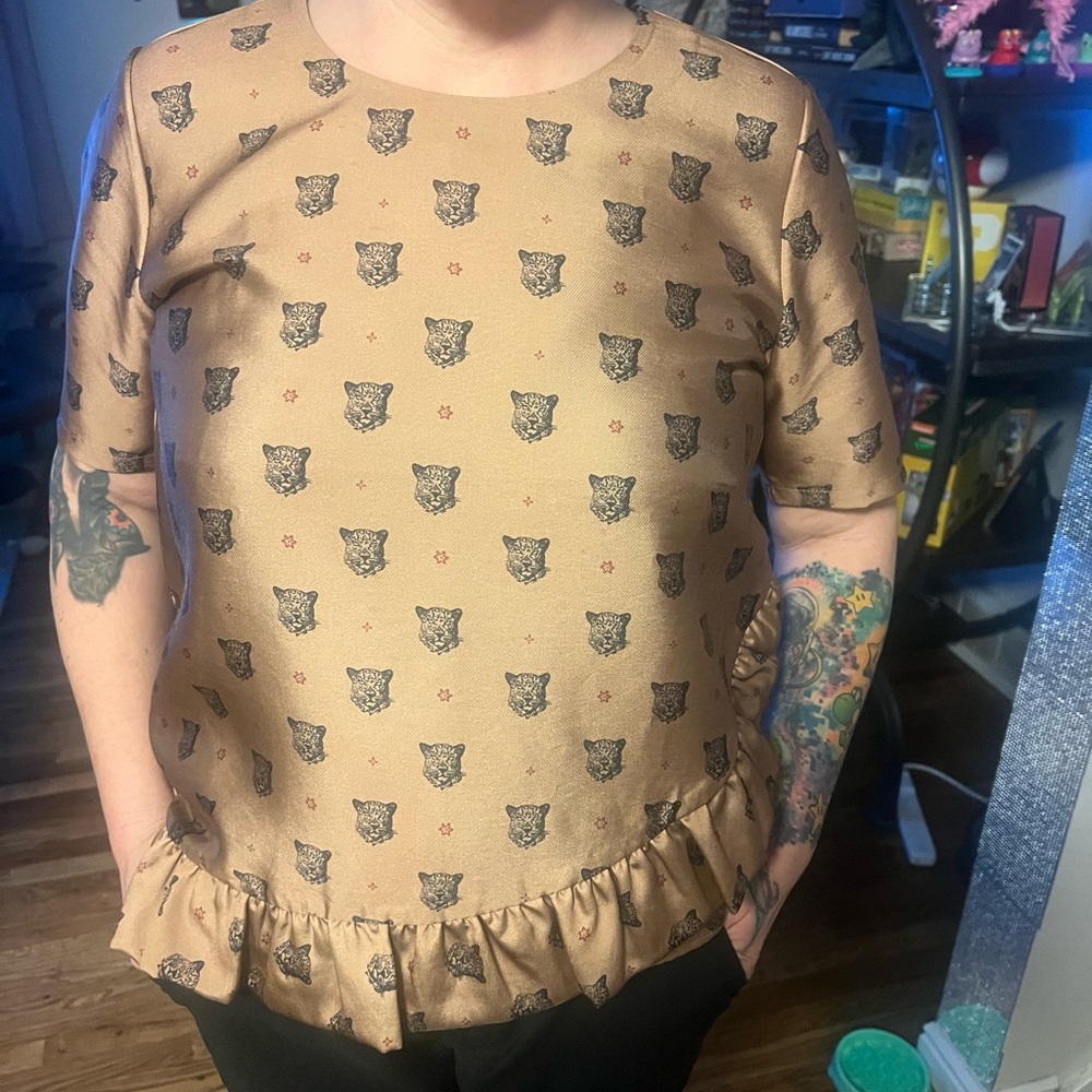Tan Leopard Print Ruffle Hem Top